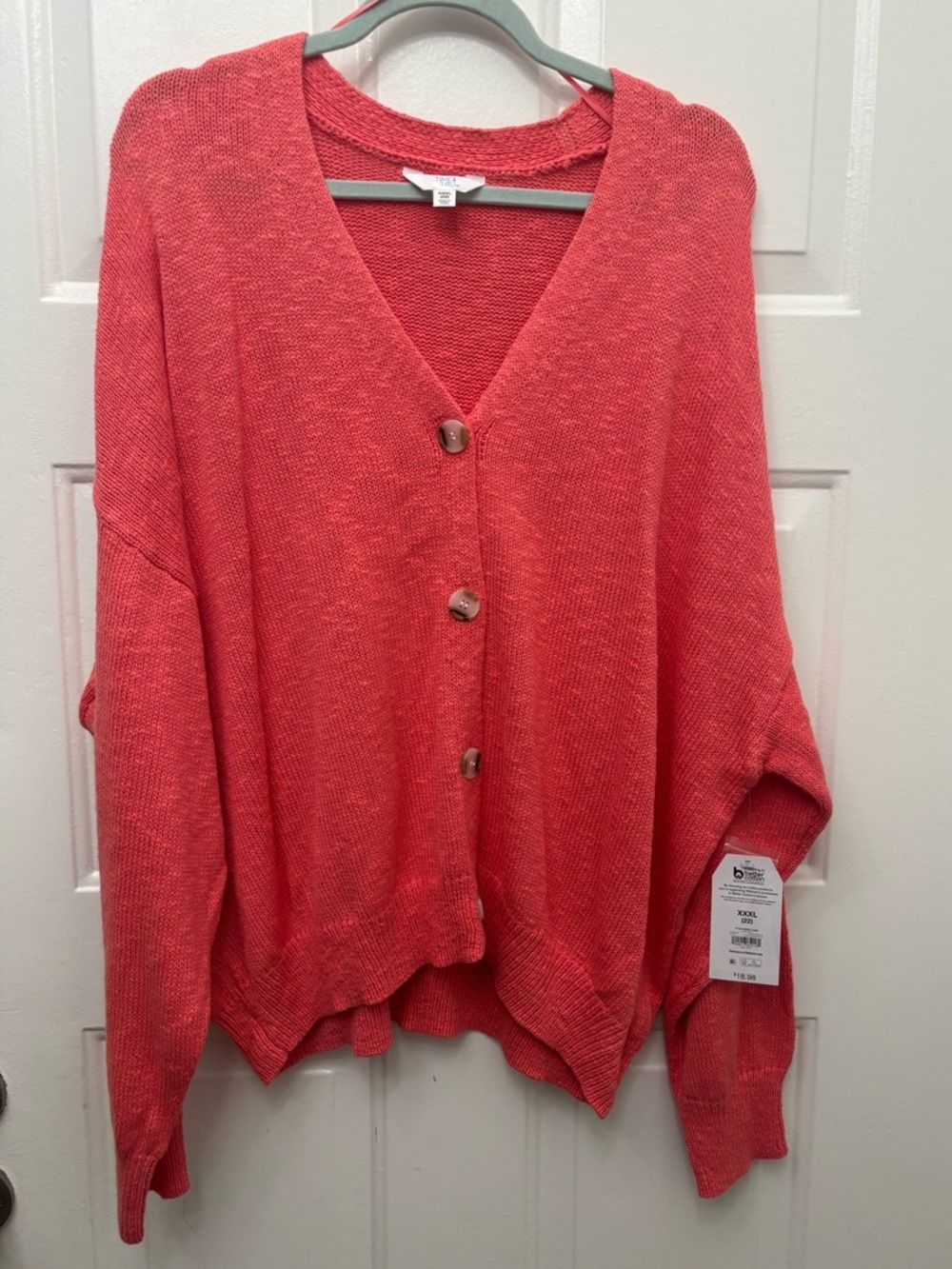 Time and Tru Coral V-Neck Button Cardigan